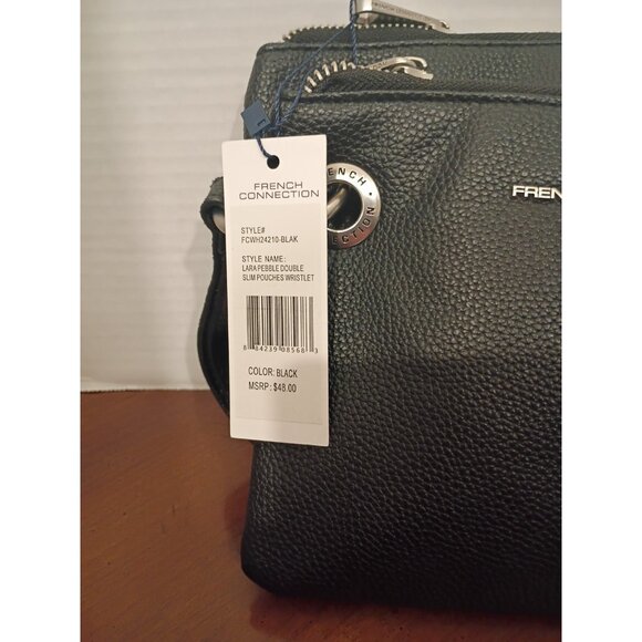 French Connection Lara Pebble Double Slim Pouches-Black-New with Tags-$48 Retail - Picture 7 of 7